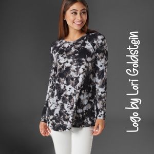 LOGO by Lori Goldstein Black Tie-Dye Long Sleeve Knit Top 2X